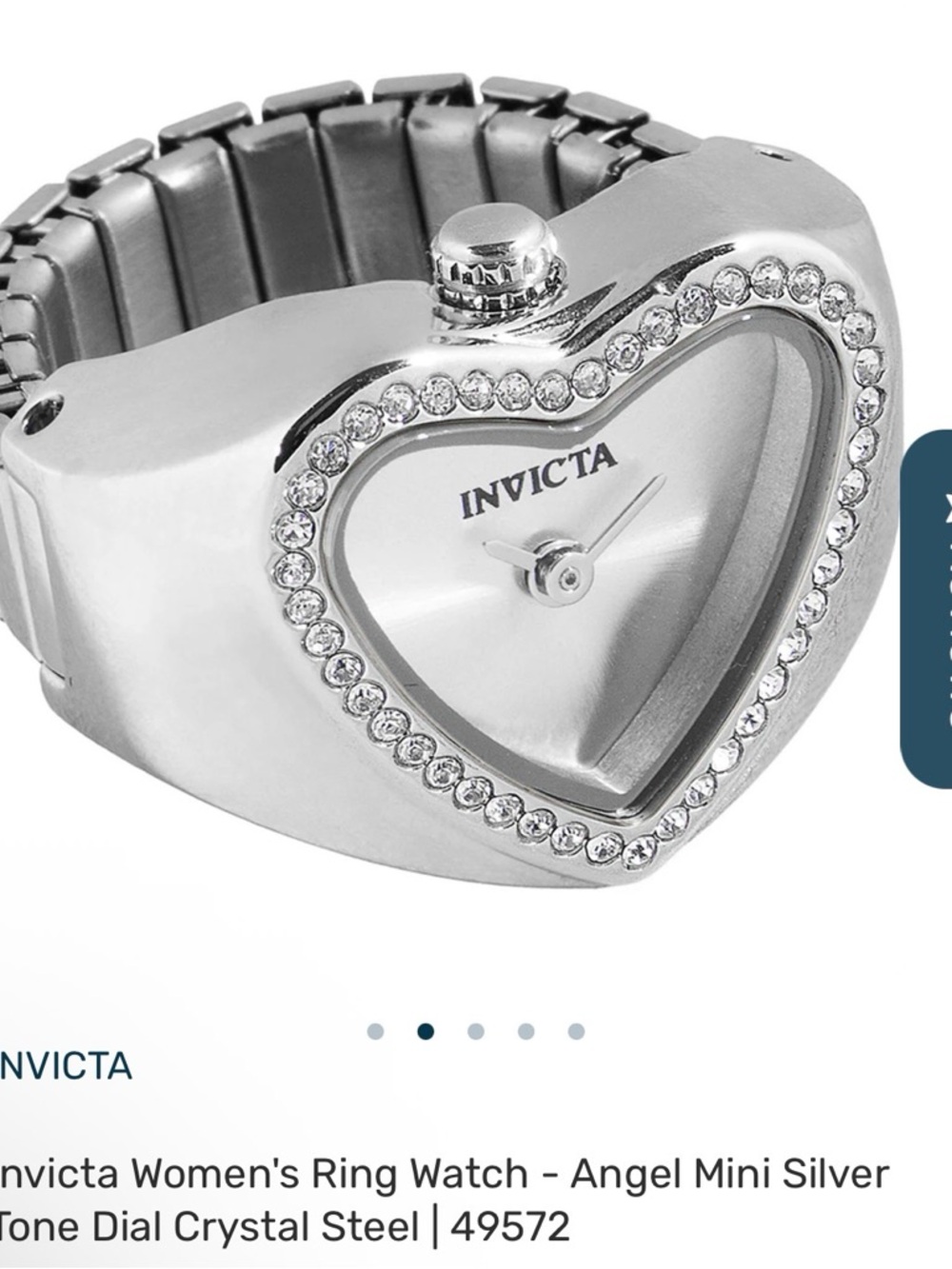 Invicta Angel Heart Ring Watch Silver Stainless Steel Crystal Bezel 49572 NWT